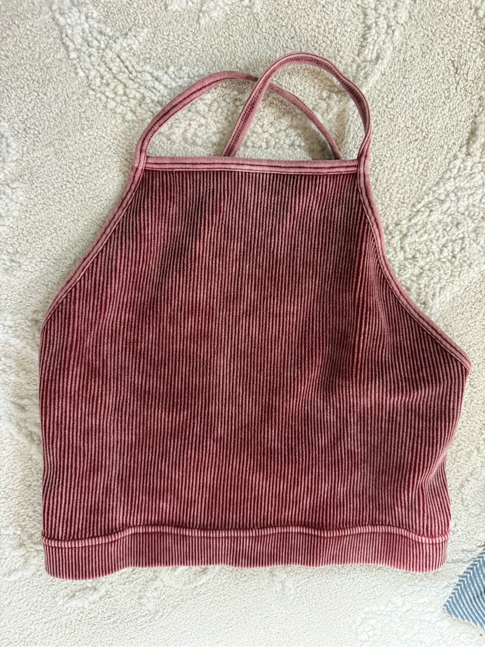 Zenana Outfitters Ribbed Halter Crop Top - Rose
